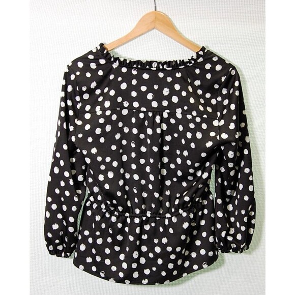 J. Crew Womens Sz 4 Polka Dot Peplum Button Front long sleeve Blouse Black - Picture 3 of 3